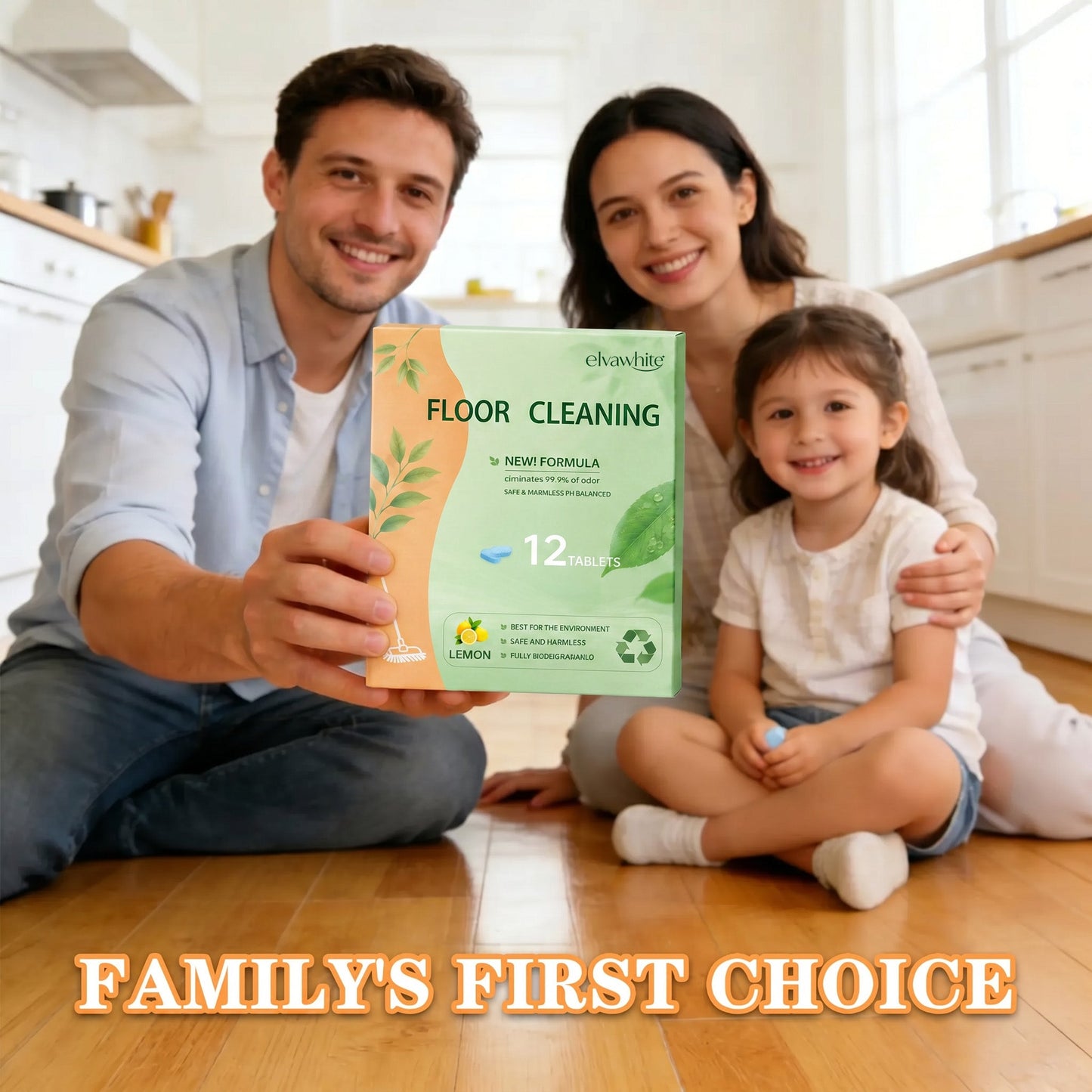 Floor Cleaning Tablets - Safe for Wood Tile Marble Quick Dry No Residue 12 Tablets Lemon Scent