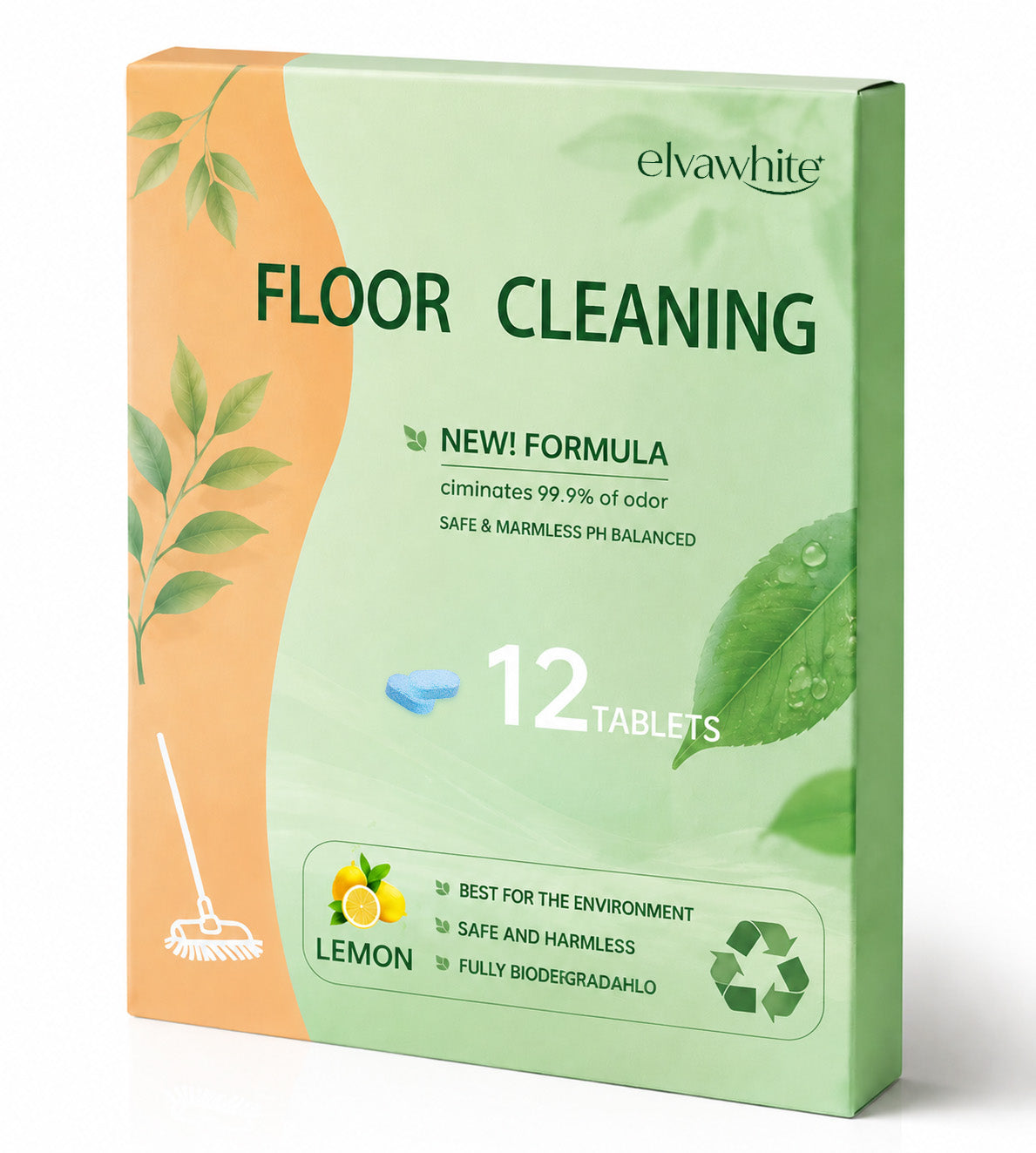 Floor Cleaning Tablets - Safe for Wood Tile Marble Quick Dry No Residue 12 Tablets Lemon Scent