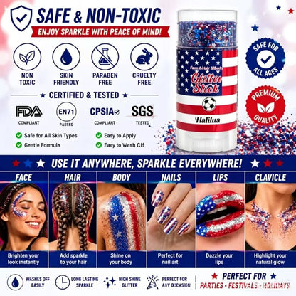 ✨🇺🇸 Patriotic Glitter Stick For July 4th,🎇  Waterproof  Glitter Body Stick