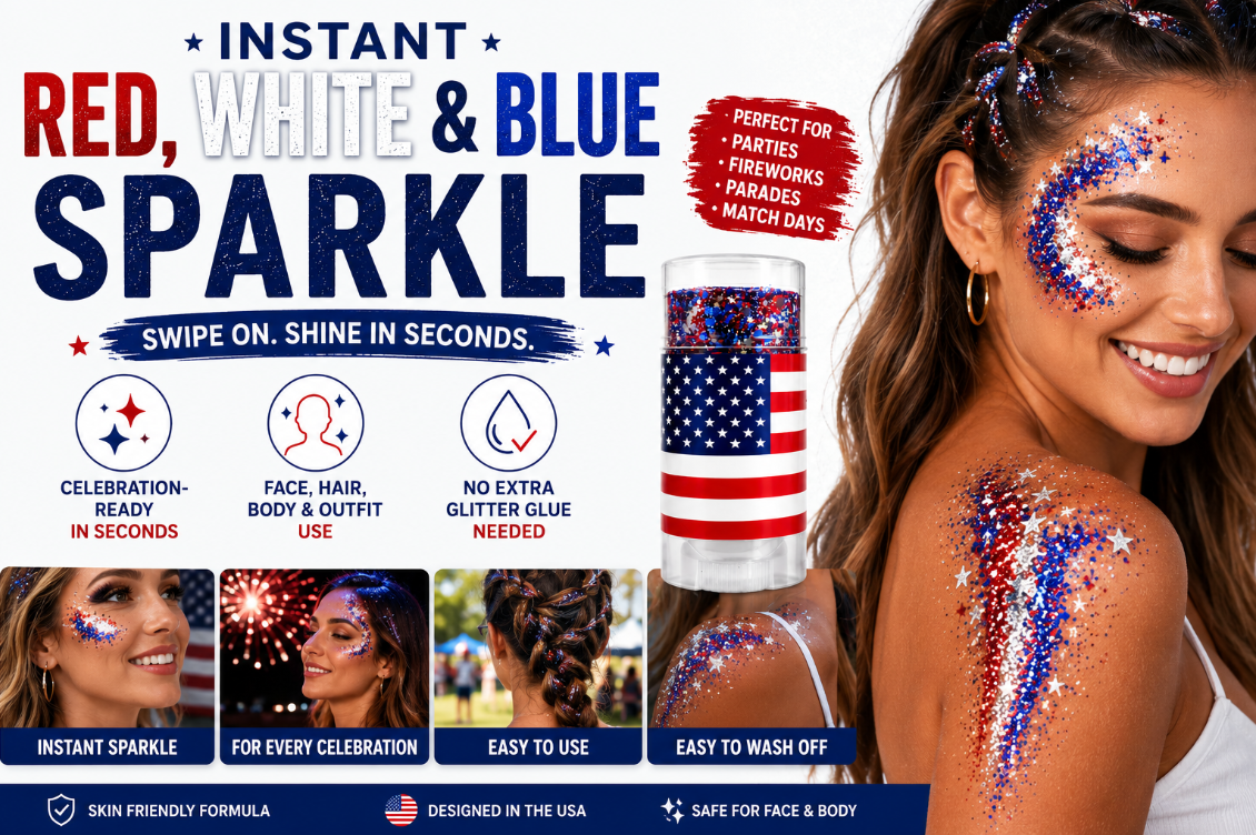 ✨🇺🇸 Patriotic Glitter Stick For July 4th,🎇  Waterproof  Glitter Body Stick