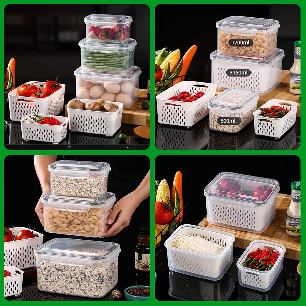 🥬 Fruit & Vegetable Storage Containers with Drain Baskets