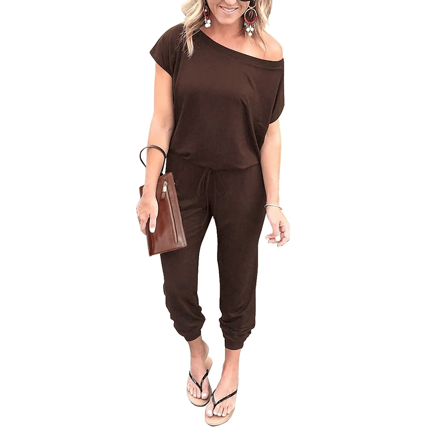 Women's Jumpsuit – Shoulder Elastic Waist Stretchy Loose Minimalist Comfy Clothes 🌸✨