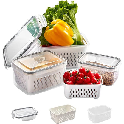 🥬 Fruit & Vegetable Storage Containers with Drain Baskets