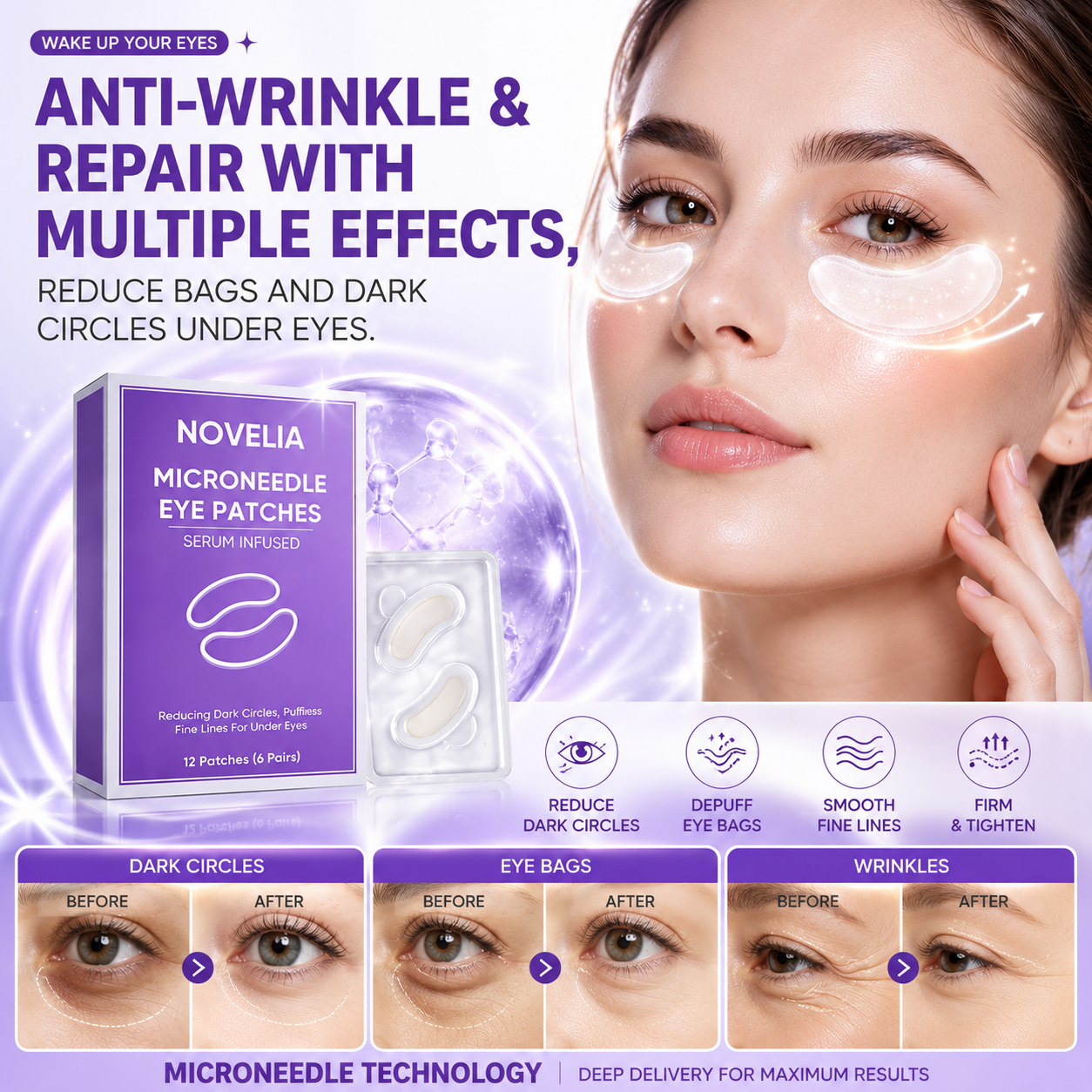 👁️ WAKE UP LOOKING YEARS YOUNGER Hyaluronic Acid Microneedle Eye Mask
