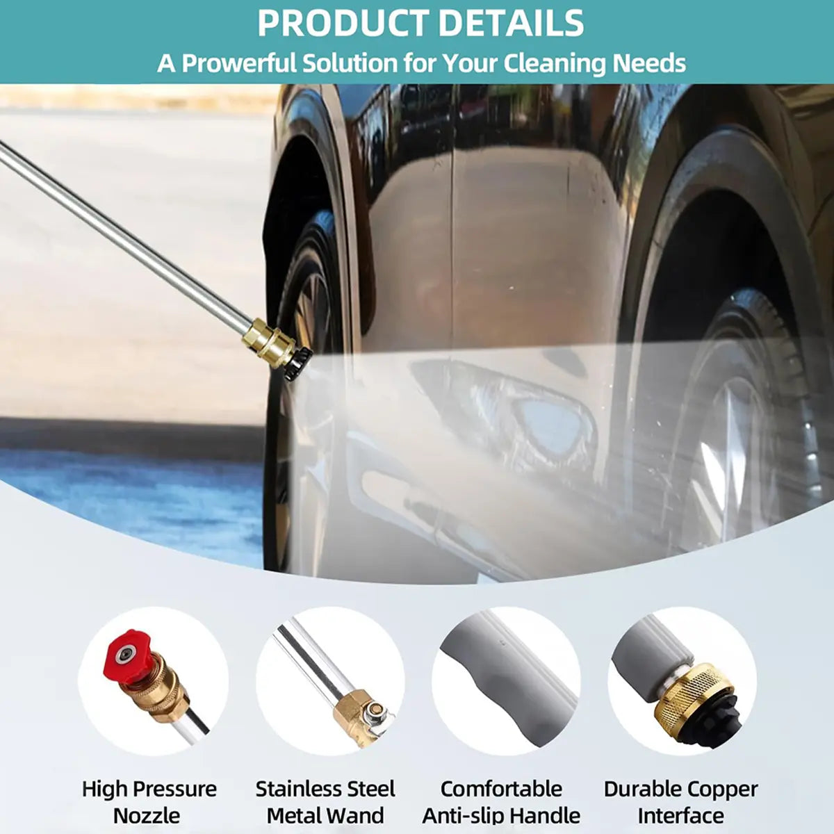 Jet Nozzle Power Washer for Garden Hose, Includes 2 High-Pressure Nozzles and Quick Connectors